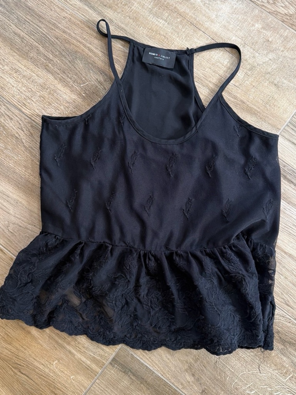 Romeo & Juliet Couture Black Lace Peplum Camisole
